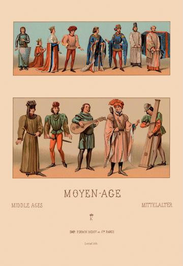 Historical Figures, Civil Costumes, and Military Garb of Medieval France 20x30 poster