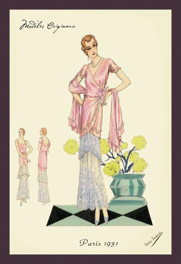 Party Dress in Pink and Blue 20x30 poster