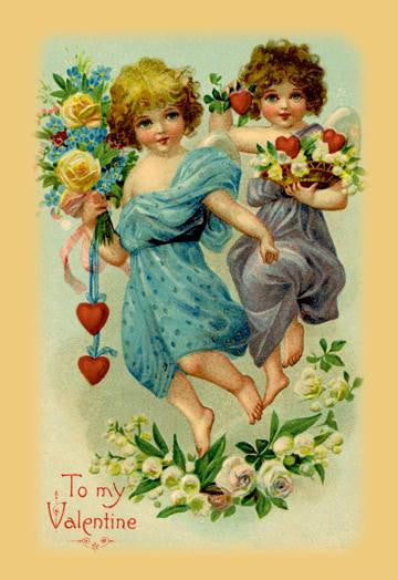 Two Angel Girls With Flowers 20x30 poster