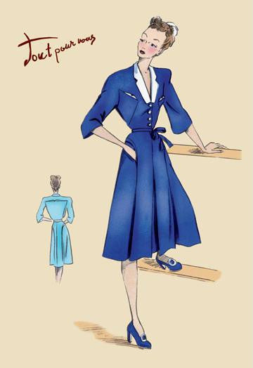 Blue Daytime Dress with Collar and Belt 20x30 poster