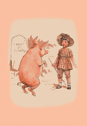 Pig on Hind Legs and Little Girl 20x30 poster