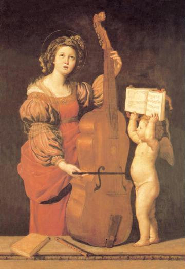 Cherub Holds Music Book for Woman Playing the Cello 20x30 poster