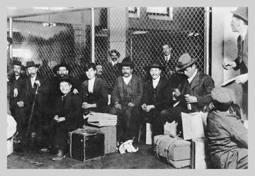 Immigrant Men Sitting at Ellis Island 20x30 poster