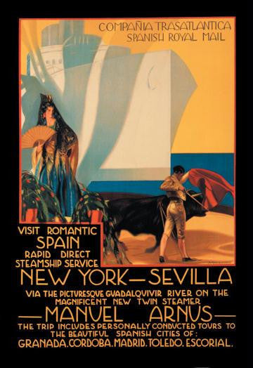 Visit Romantic Spain: Rapid Direct Steamship Service from New York to Sevilla 20x30 poster