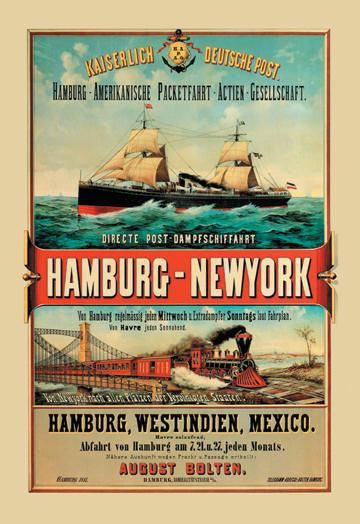 Direct Post Office Shipping Hamburg to New York 20x30 poster