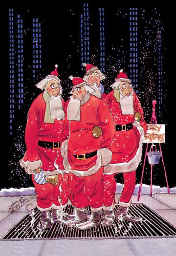 Salvation Army Santas Try to Keep Warm Standing on Sidewalk Grating 20x30 poster