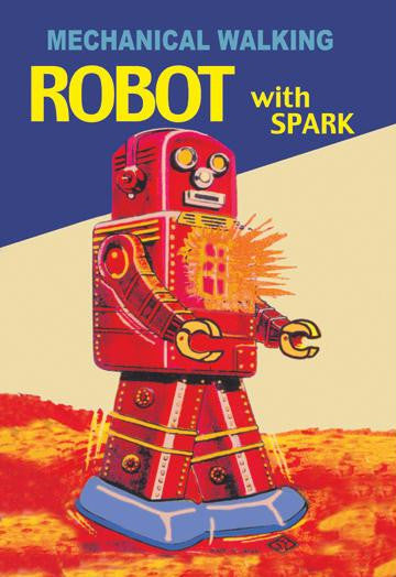 Mechanical Walking Red Robot with Spark 20x30 poster