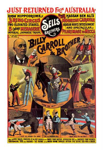 Billy Carroll and Brother (Clowns): Sells Brothers Circus 20x30 poster