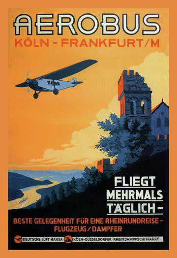 Cologne Frankfurt Aerobus & Rhine Castle 20x30 poster