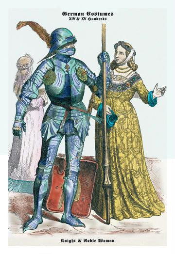 German Costumes: Knight with Staff and Noble Woman 24x36 Giclee