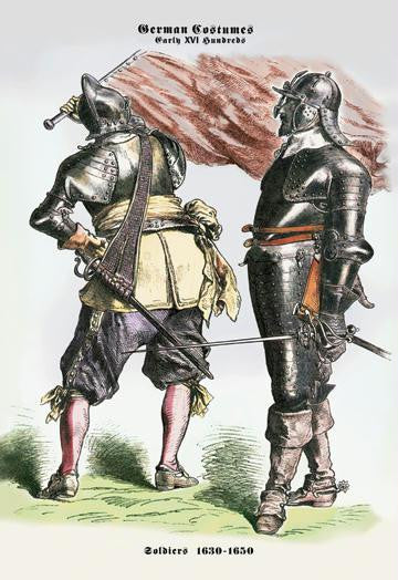 German Costumes: Soldiers 24x36 Giclee