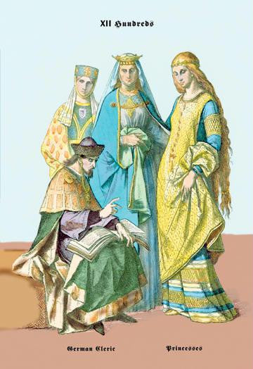 German Cleric and Princesses  13th Century 24x36 Giclee