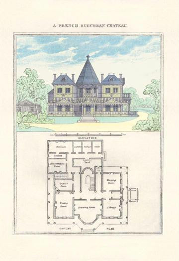 A French Suburban Chateau 24x36 Giclee