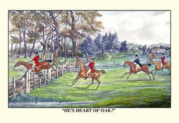 Horseman Jumps the Fence to Follow the Hounds 24x36 Giclee