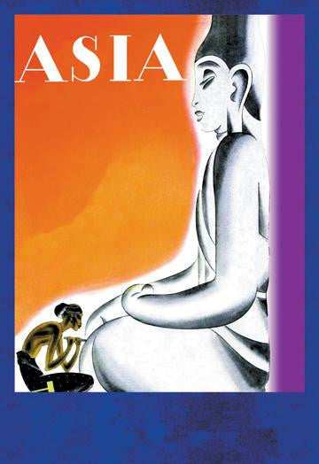 Burmese Sculptor at the Knees of Buddha w-TITLE 24x36 Giclee