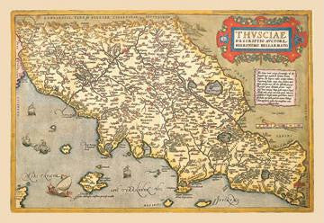 Map of Italian Coast above Rome 24x36 Giclee