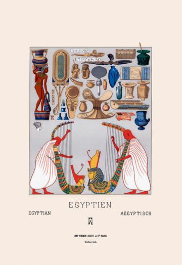 Egyptian Domestic Utensils and Two Large Harps 24x36 Giclee