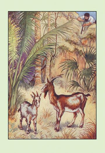 Robinson Crusoe: Having No Victuals to Eat  I Killed a She-Goat 24x36 Giclee