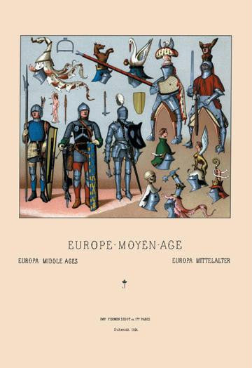 French Costumes of War and Tournament  Fifteenth Century 24x36 Giclee