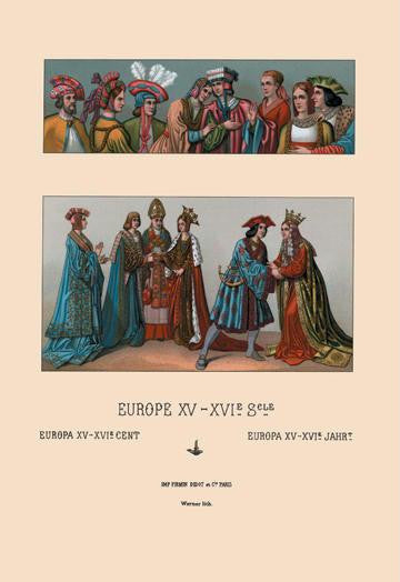 An Assortment of Fifteenth Century French Costumes 24x36 Giclee