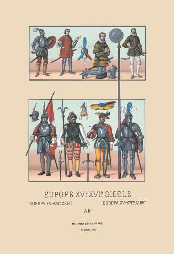 An Assortment of Military Costumes of the Renaissance 24x36 Giclee