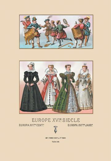 Assorted Fashions of Sixteenth Century French Noblewomen 24x36 Giclee