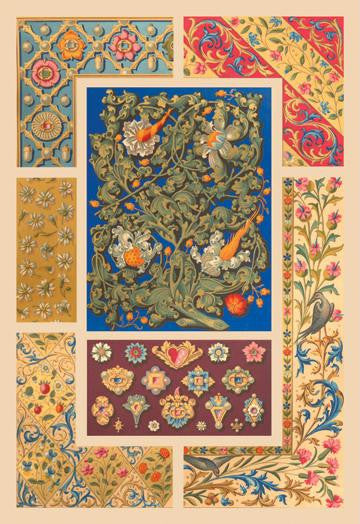 Medieval Design with Flowers 24x36 Giclee