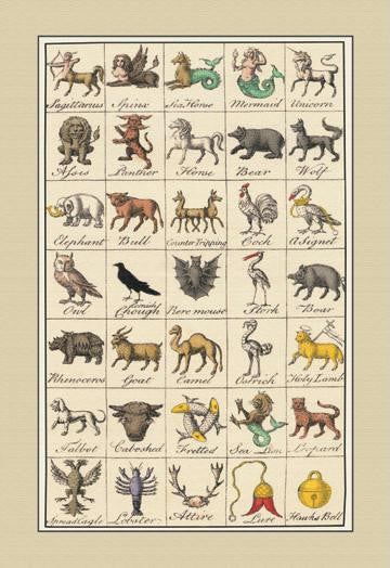 Heraldic Symbols - Sagittarius  Spinx  et al. 24x36 Giclee