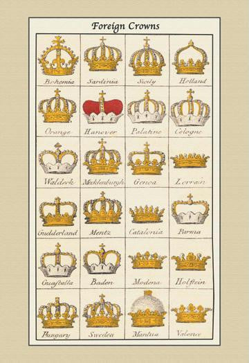 Foreign Crowns - Bohemia  Sardinia  et al. 24x36 Giclee