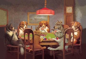 Passing the Ace Under the Table (Dog Poker) 28x42 Giclee on Canvas