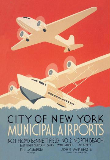 City of New York Municipal Airports (WPA) 28x42 Giclee on Canvas