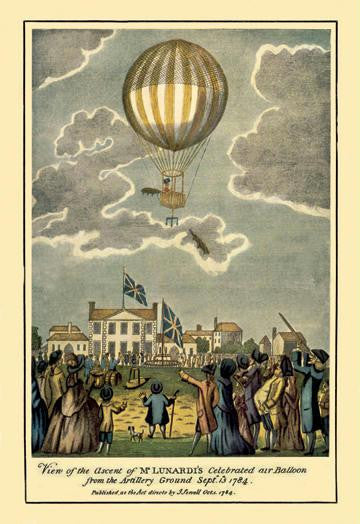 Ascent of Lunardi&#39;s Balloon - Graphic representaion of a Balloon&#39;s ascension 28x42 Giclee on Canvas