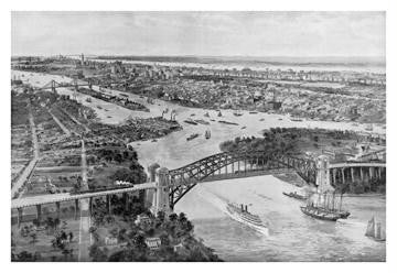 East River and Hell Gate Bridge 28x42 Giclee on Canvas