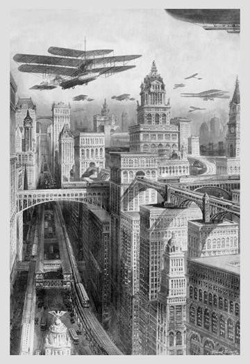 The New York of the Future as Imagined in 1911 28x42 Giclee on Canvas