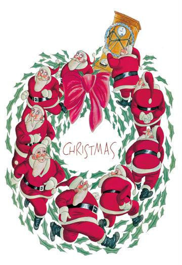 Santa Christmas Wreath 28x42 Giclee on Canvas