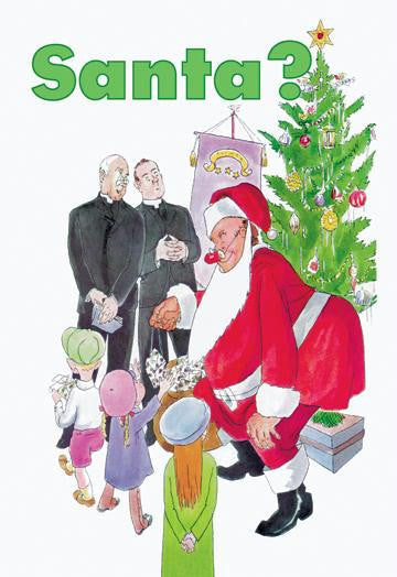 Santa Gives Toys to Children while Two Priests Look on 28x42 Giclee on Canvas