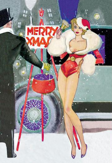 Sexy Santa Girl Rings for Alms 28x42 Giclee on Canvas