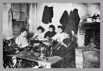 Five Immigrant Women Sit at a Table and Sew 28x42 Giclee on Canvas