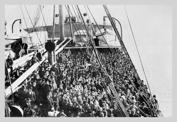 Crowd of Immigrants Standing on Deck 28x42 Giclee on Canvas