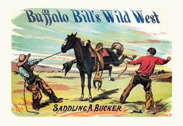 Buffalo Bill: Saddling a Bucker 28x42 Giclee on Canvas