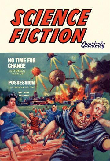 Science Fiction Quarterly: Citizens Flee UFO Attack 28x42 Giclee on Canvas