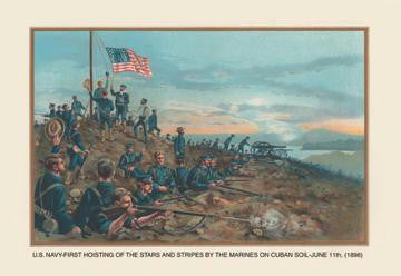 Hoisting of the Stars and Stripes on Cuban Soil  June 11  1898 28x42 Giclee on Canvas