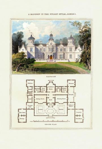 A Mansion in the Stuart Style  James I 28x42 Giclee on Canvas