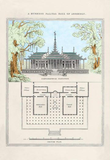 A Burmese Palatial Hall of Assembly 28x42 Giclee on Canvas