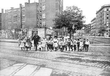 Crossing Guard with Schoolchildren  New York City 28x42 Giclee on Canvas