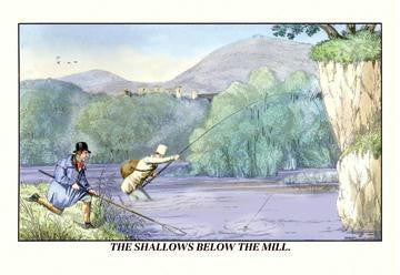 Fishing the Shallows Below the Mill 28x42 Giclee on Canvas