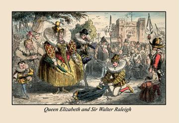 Queen Elizabeth and Sir Walter Raleigh 28x42 Giclee on Canvas