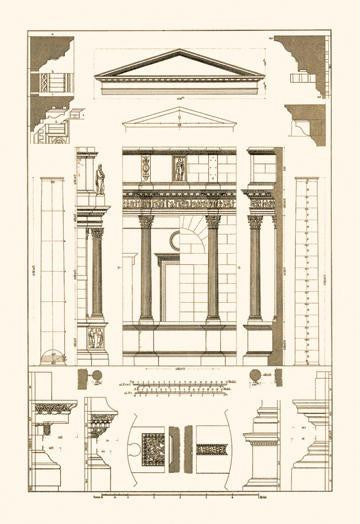 Pediment of Temple at Assisi 28x42 Giclee on Canvas