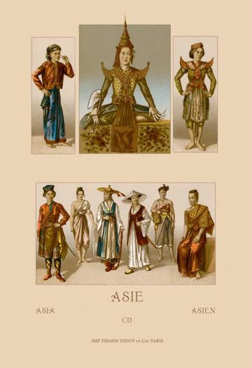 A Variety of Asian Costumes 28x42 Giclee on Canvas