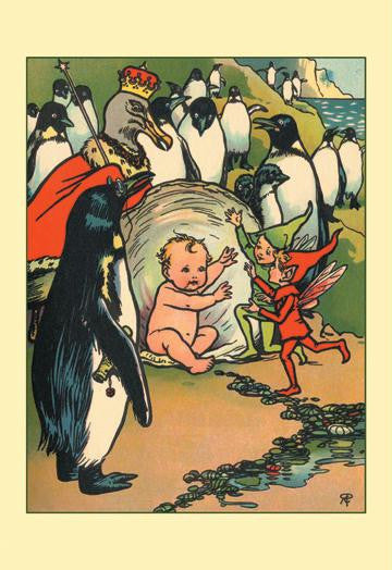 Fairies  Penguins and a Baby 28x42 Giclee on Canvas